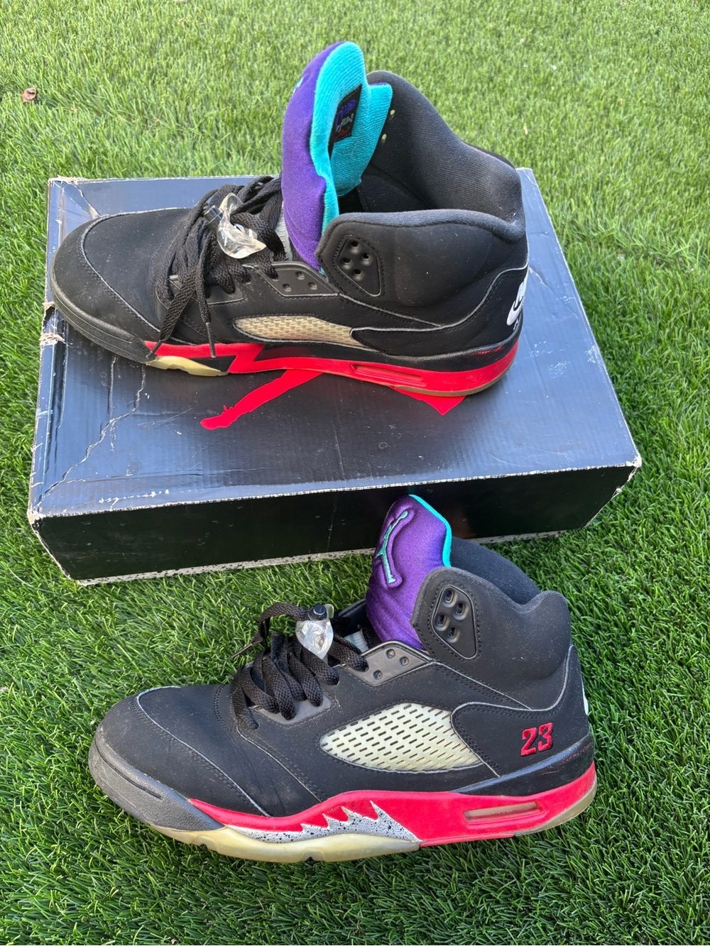 Jordan retro 5 black with Red, Purple & Teal Accents